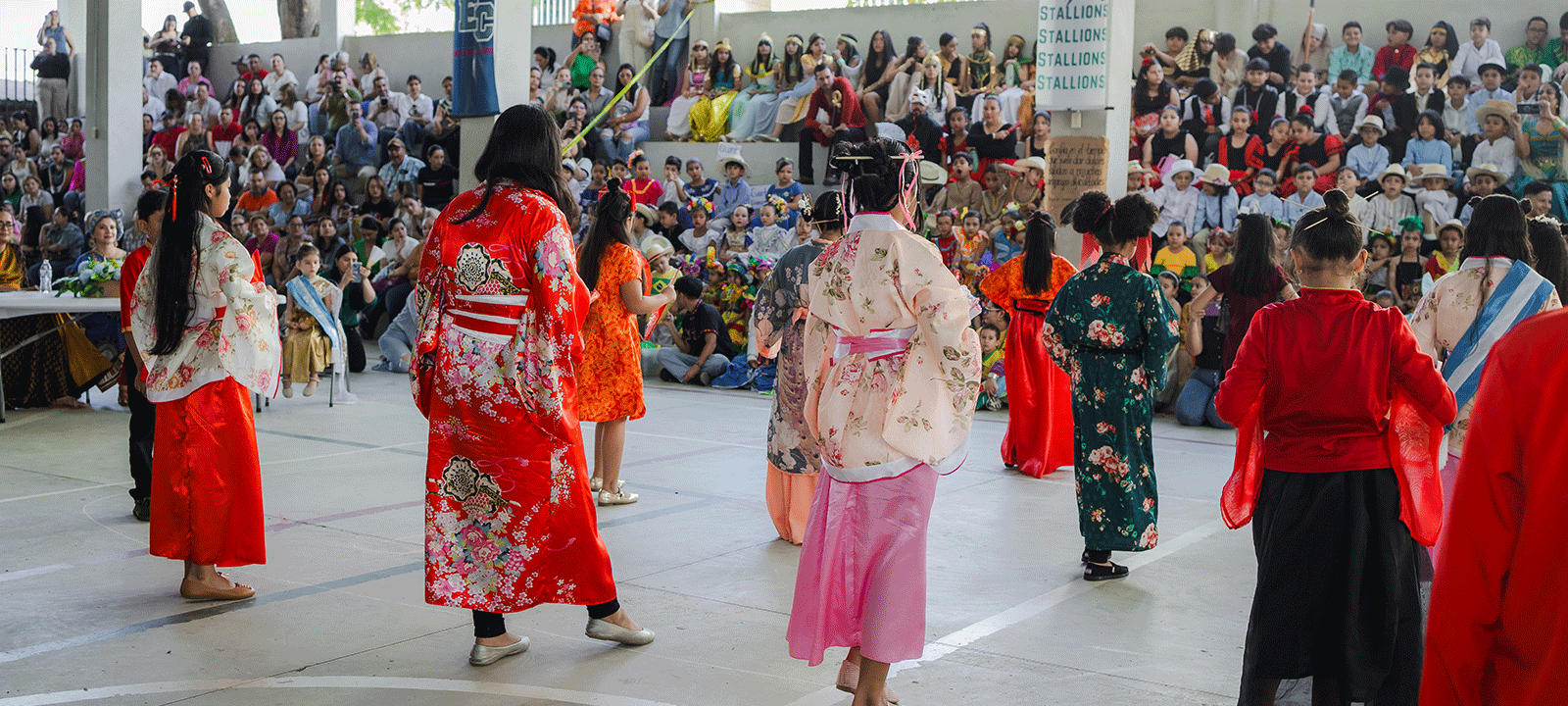middle schoolers perform interpretive Japanese dance during World Culture Day