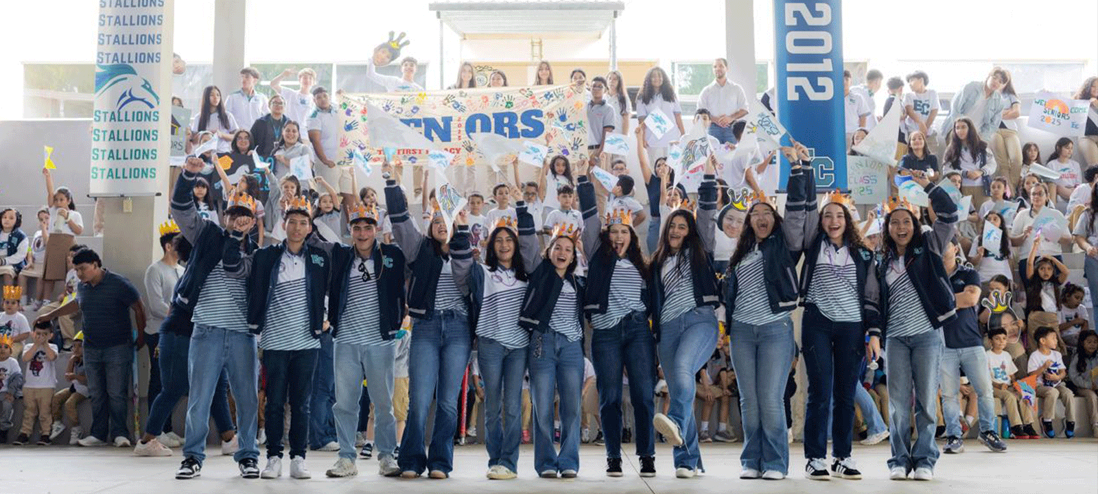 high school seniors celebrate their last first day of school